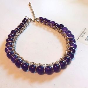 AMETHYST DARK PURPLE,  SILVERTONE  BRAIDED CONNECTS STONES 22 INCHES, NEW,  11MM